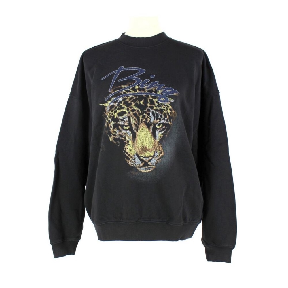 Anine Bing Vintage Black Logo Leopard Harvey Sweatshirt S NEW Oversized Crewneck